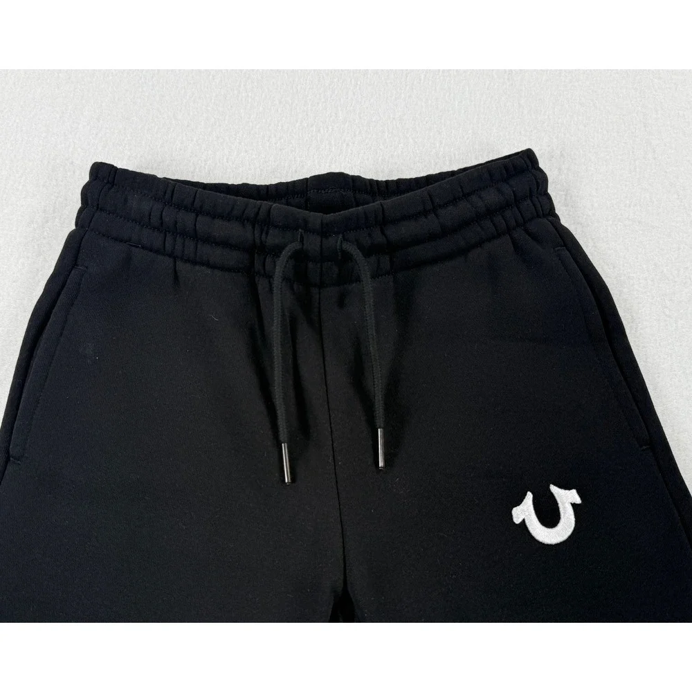 NWT‎ True Religion Boys Black Logo Sweat Shorts Size S Horseshoe Drawstring